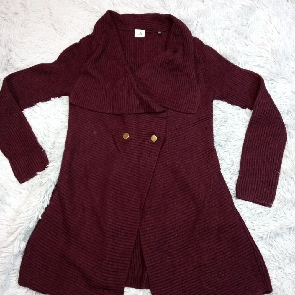 Cabi Sweater Womens M Maroon Cardigan Button‎ Up Long Casual Comfort Angora